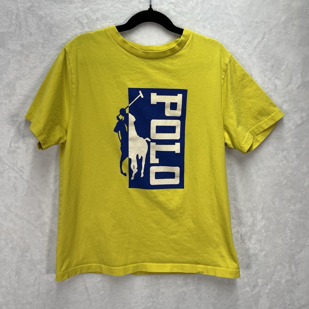 Polo Ralph Lauren Logo Shirt Boys Medium 10-12 Yellow Pony Preppy Casual Summer